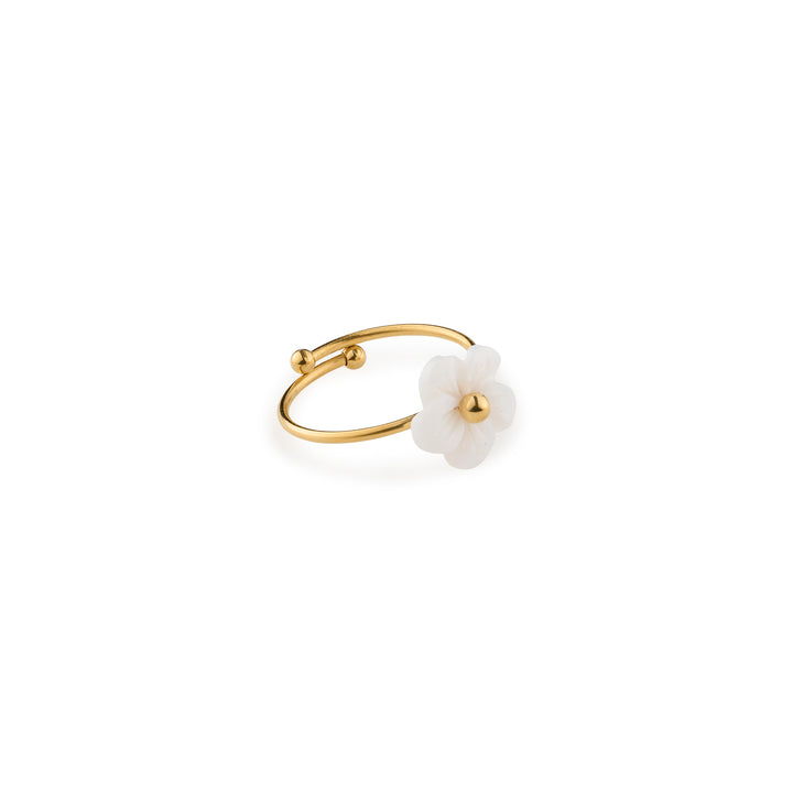 Ellen - White Flower Ring Adjustable Stainless Steel
