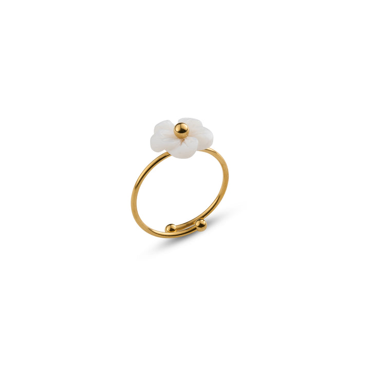 Ellen - White Flower Ring Adjustable Stainless Steel