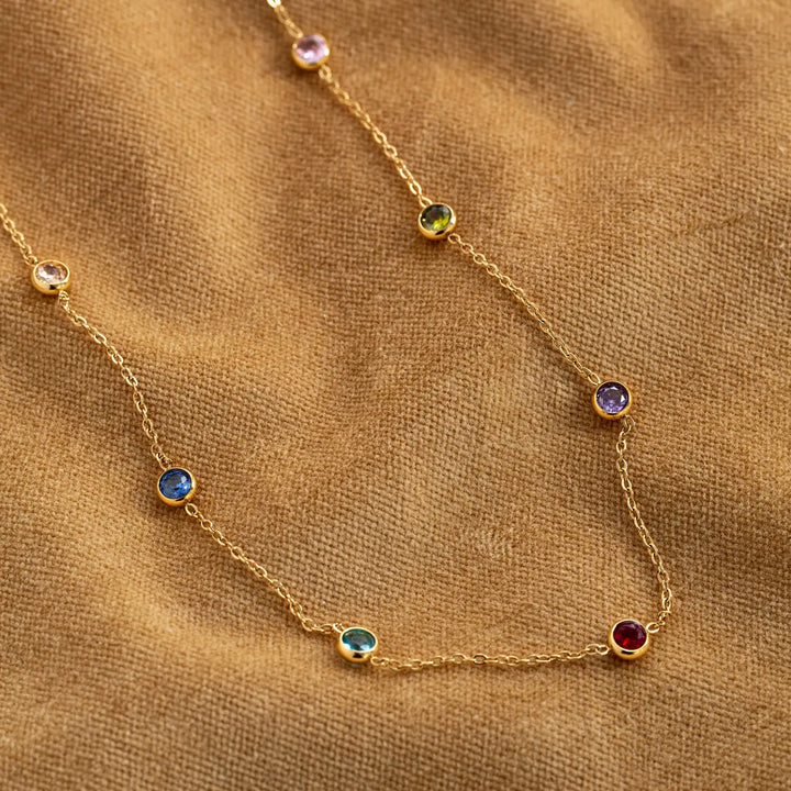 Michelle - Necklace with Gold Dipped Multi Colored Crystals Stainless Timi of Sweden