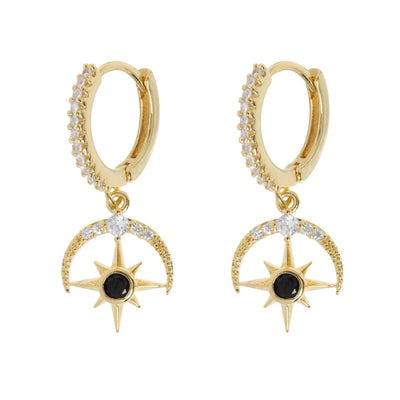 Elvira - Moon and Star Crystal Hoop Earrings