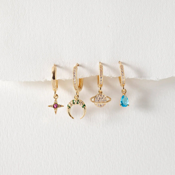 Aya - Crystal Horn Hoop Earrings
