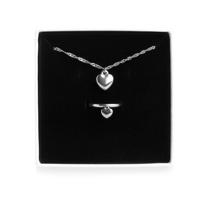 Hjärta Smyckeset Halsband & Ring Rostfritt Stål