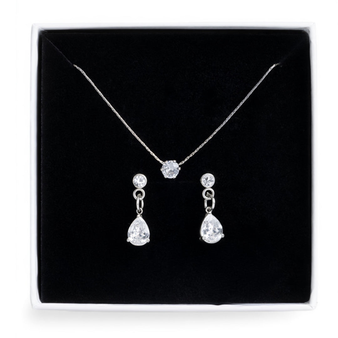 Crystal Necklace &amp; Earrings Set Stainless Steel