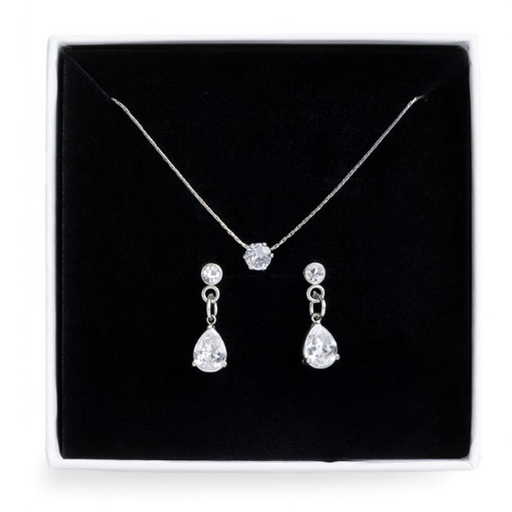 Crystal Necklace &amp; Earrings Set Stainless Steel