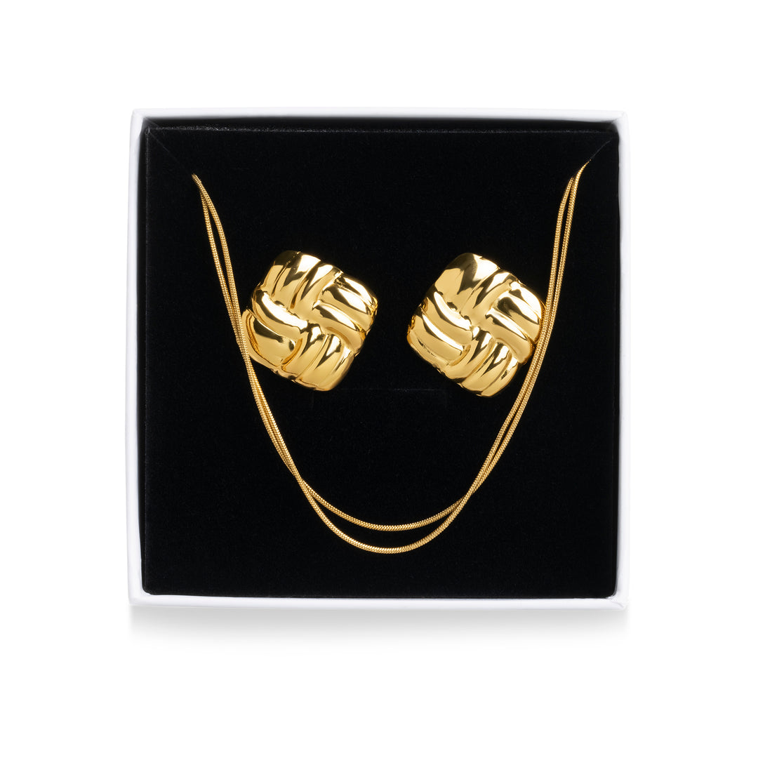 Tyylikäs kaulakoru- ja korvakorusetti ruostumattomasta teräksestä