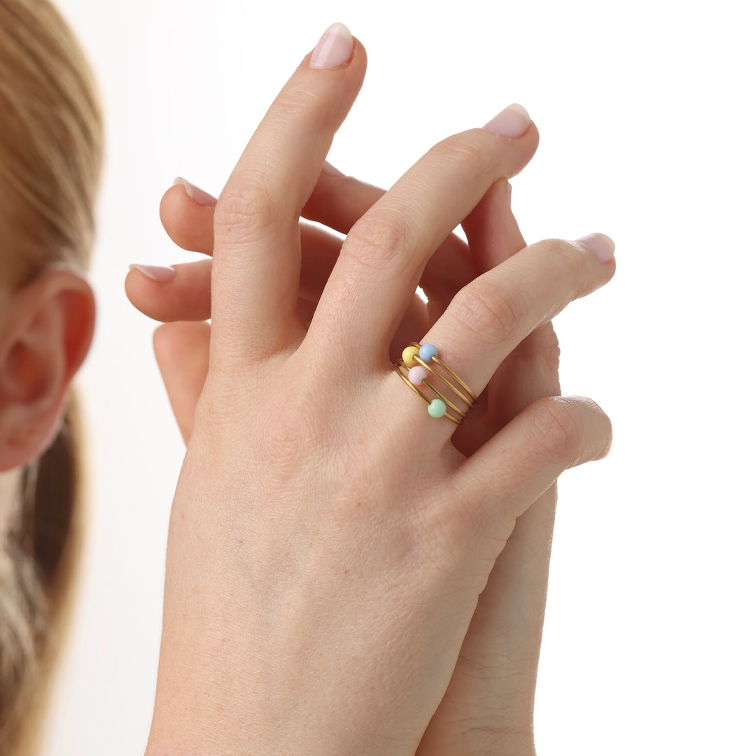Disa - Ring Färgglada Pärlor Rostfritt Stål