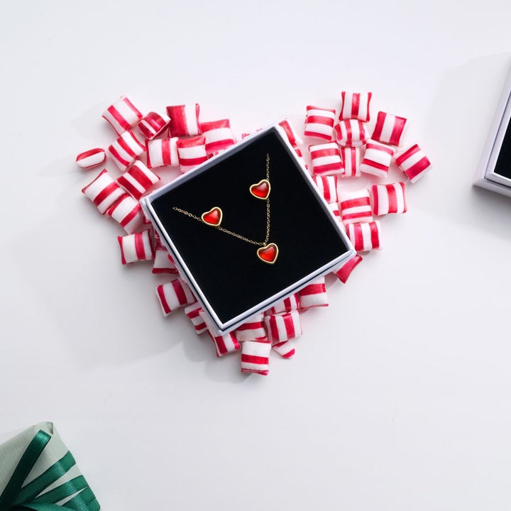 Sonja Heart Necklace & Earrings Set Stainless Steel