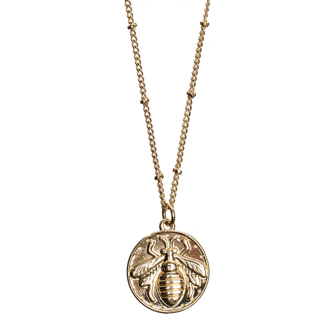 Long Necklace Large Bee Plate Gold
