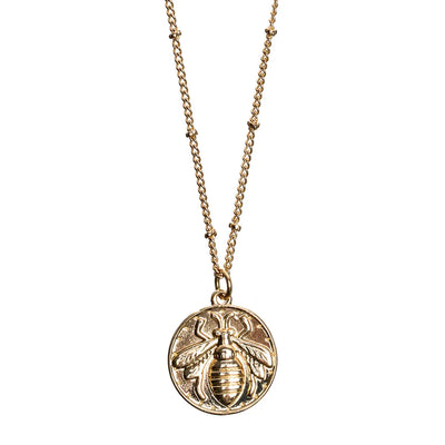 Long Necklace Large Bee Plate Gold