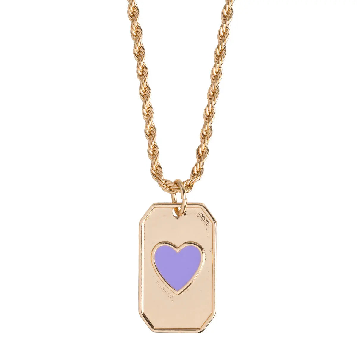Purple Enamel Heart Plate Necklace