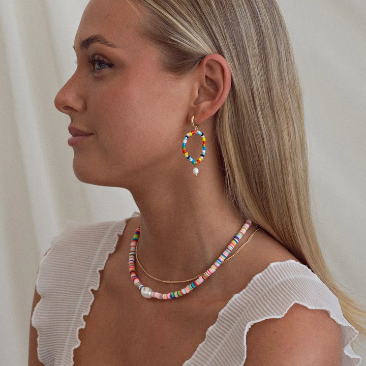 Round Colorful Beads with Pearl Hoop Earring| Timi of Sweden