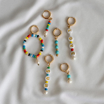 Colorful Beads with Pearl Hoop Earring