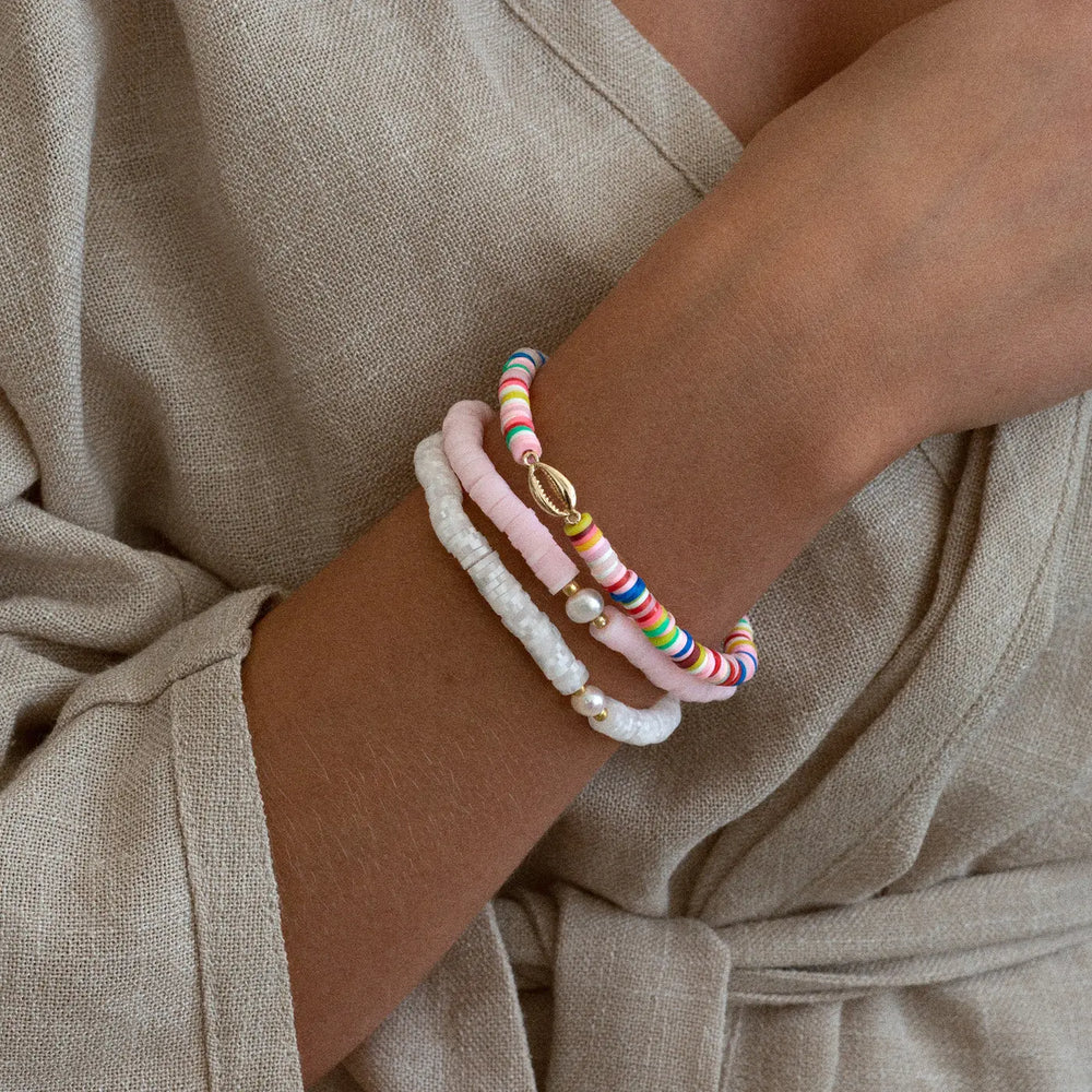 Beach Beads with Pearl Bracelet - White