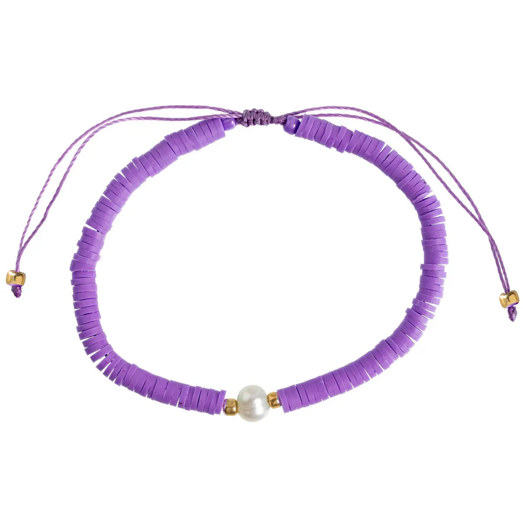 Beach Beads with Pearl Bracelet - Purple