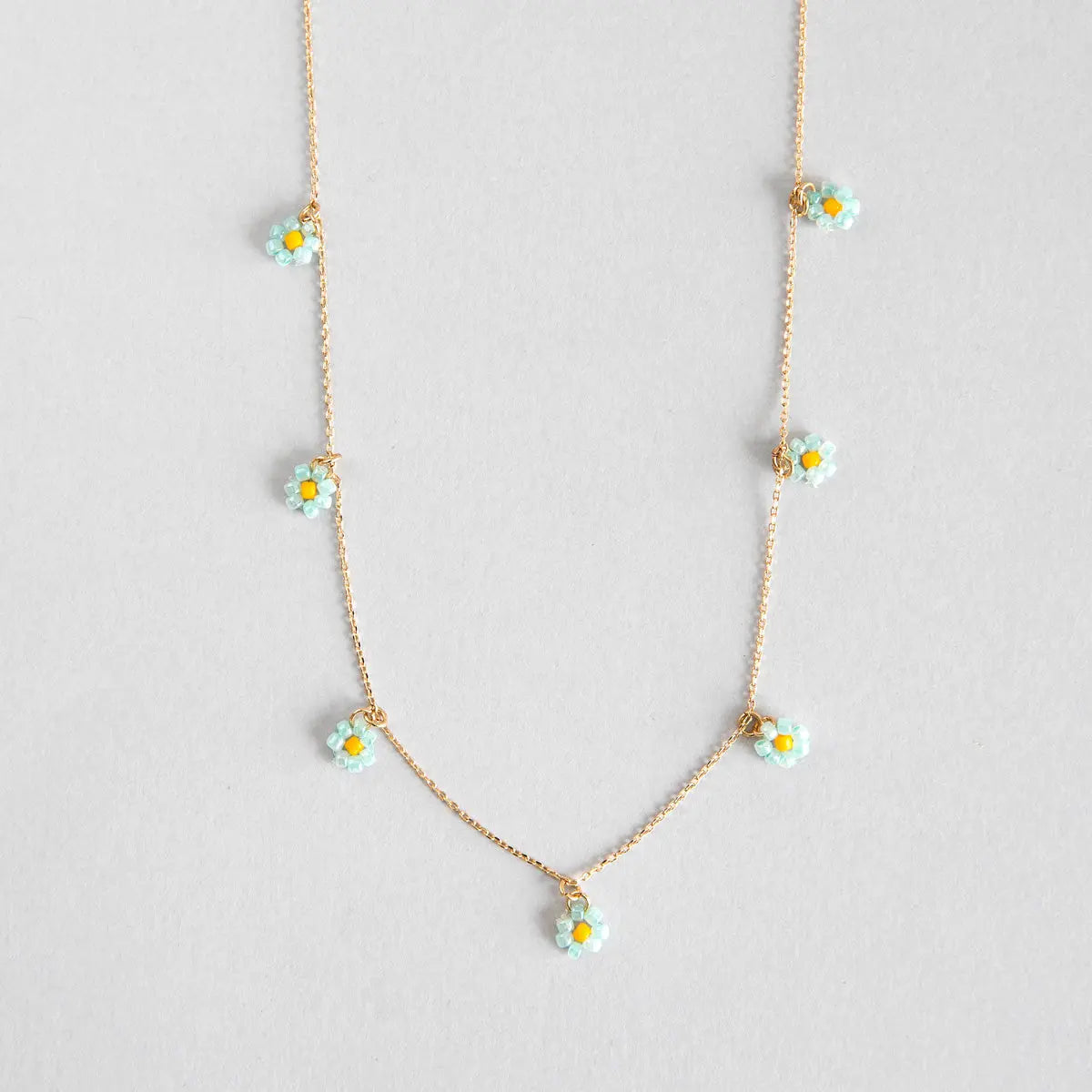 Blue Small Flowers Bead Necklace