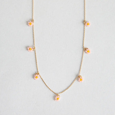 Pink Small Flowers Bead Necklace