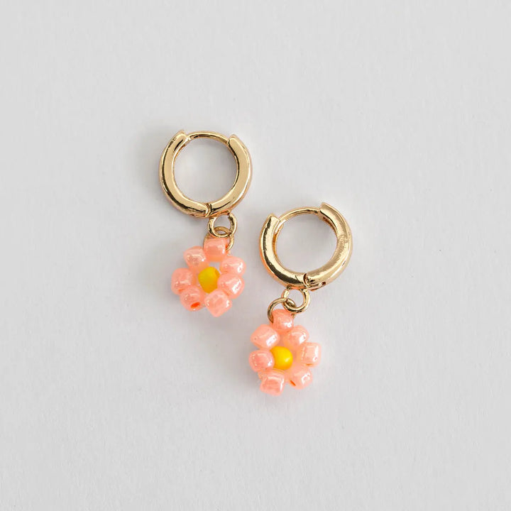 Peach Flower Bead Hoop Earring