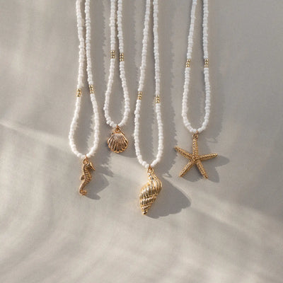 Ellie - Mermaid Shell White Beads kaulakoru